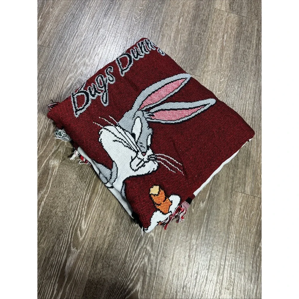 Vtg Looney Tunes Bugs Bunny Throw Blanket Tassle Fringe 1996 Warner Bros 44 x 57